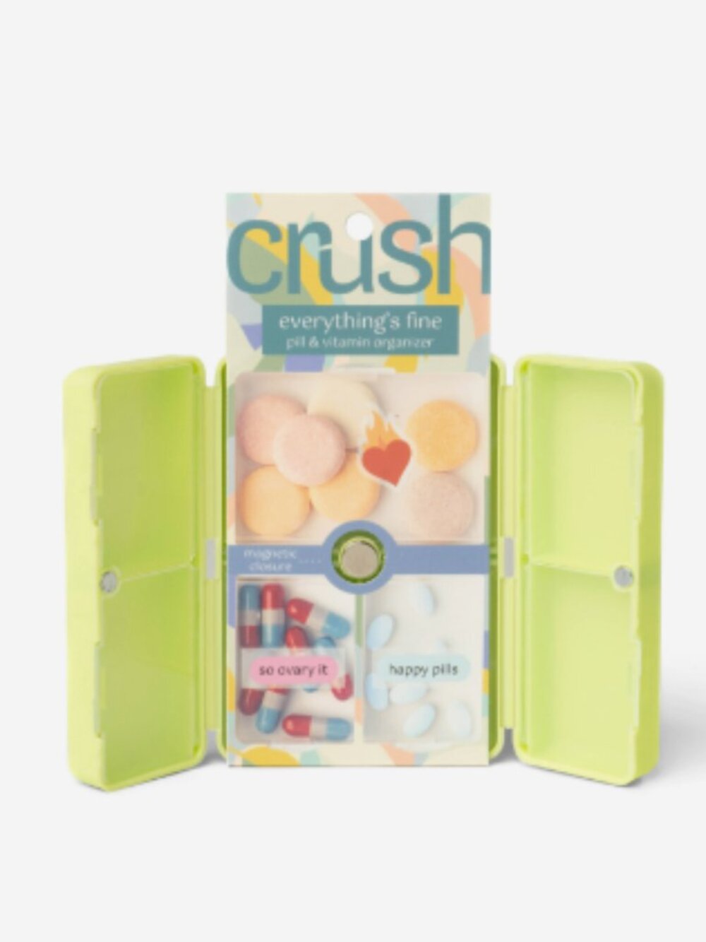 Everything's Fine Pill & Vitamin Case by Crush, Magnetic Closure & Fun Stickers!